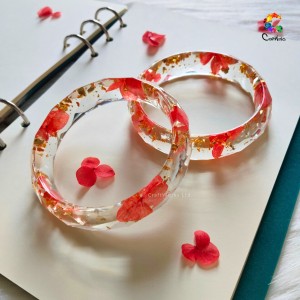 Resin Bangles with Real Flower (Red) 